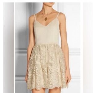 Alice+Olivia Juliane ballerina lace dress deep v back spaghetti strap cream SZ S